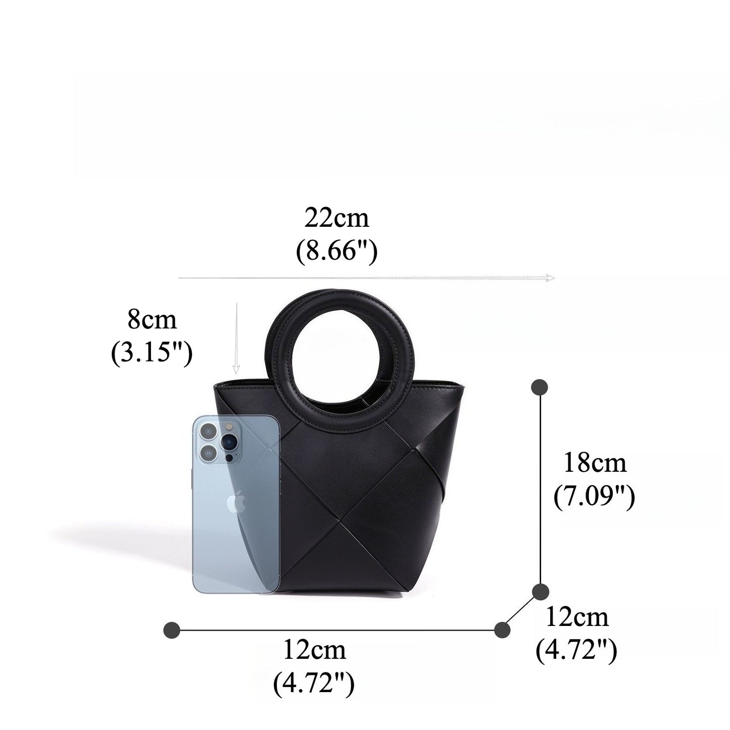 Women's Woven Cowhide Mini Bucket Bag with Adjustable Strap