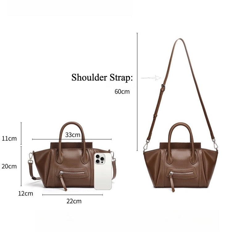 Women's Soft Cowhide Winged Flap Satchel with Adjustable Strap