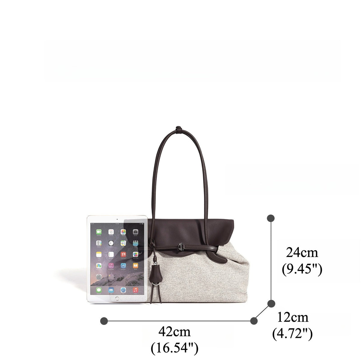 Women's Canvas Tote Bag with Genuine Leather Flap