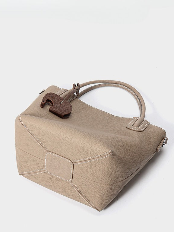 Women's Pebbled Cowhide Elephant Charm Mini Bucket Bag