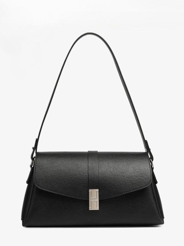 Women's Full-Grain Cowhide H-Buckle Flap Shoulder Bag