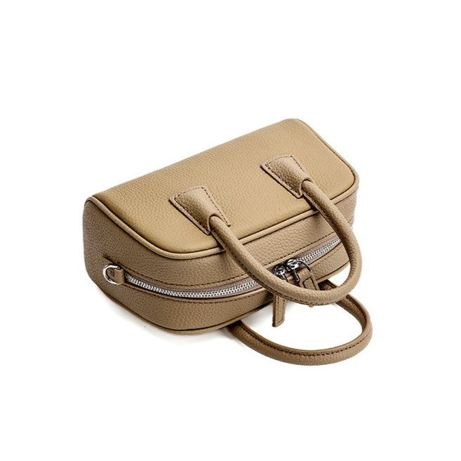 Women's Pebbled Cowhide Mini Boston Bag with Adjustable Strap