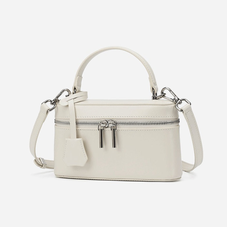 Women's Genuine Leather Square Box Bag with Adjustable Strap