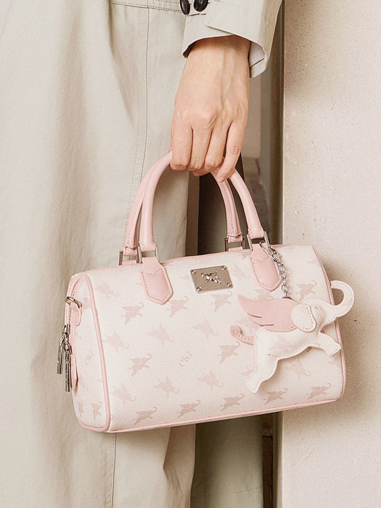 Women's Flying Elephant Monogram Mini Boston Bag with Charm