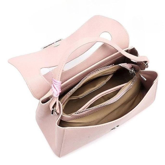 Women's Genuine Leather Square Flap Bag with Magnetic Closure