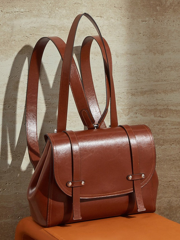 Women's Oil-Waxed Cowhide Convertible Flap Backpack