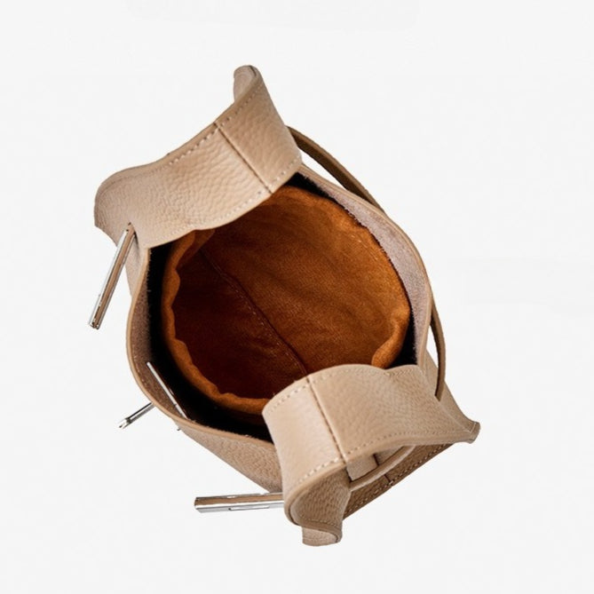 Women's Pebbled Cowhide Twist-Lock Bucket Bag with Inner Pouch