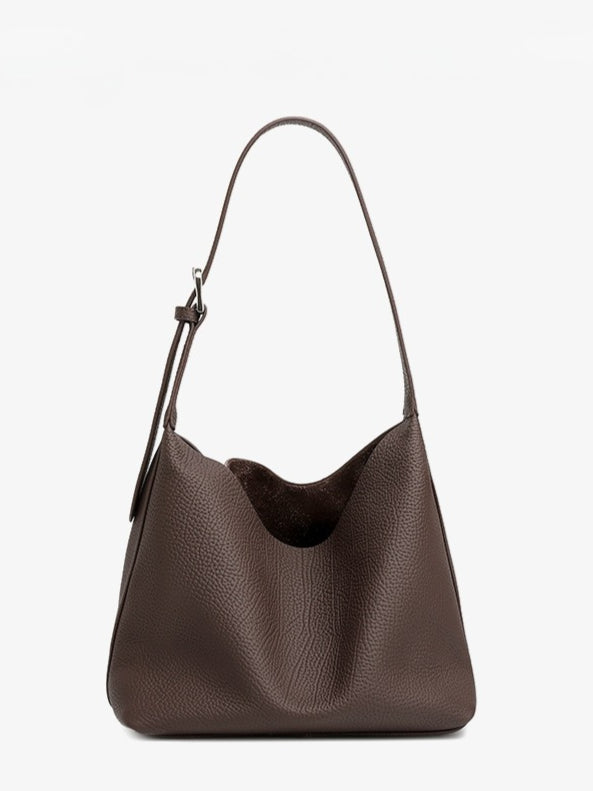 Women's TC Full-Grain Cowhide Hobo Bucket Bag with Adjustable Strap