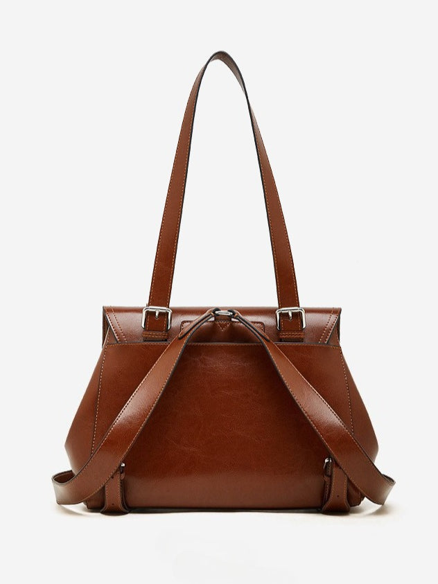 Women's Oil-Waxed Cowhide Convertible Flap Backpack