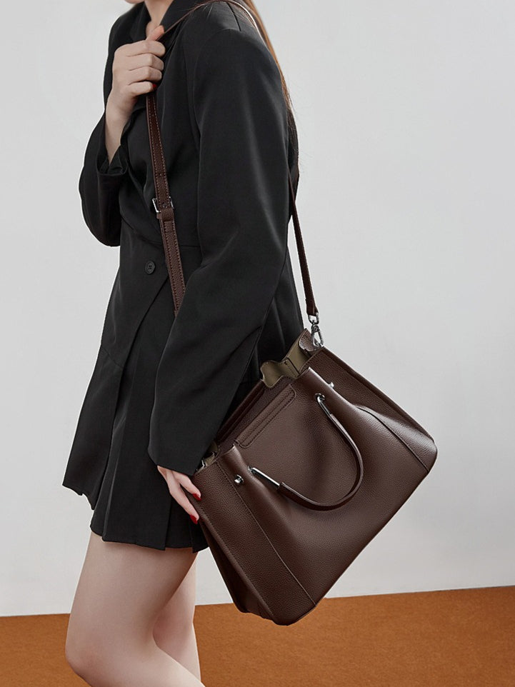 Women's Full-Grain Pebbled Cowhide Trapezoid Tote
