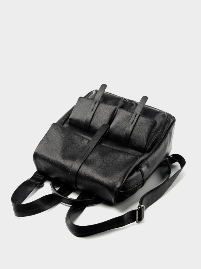 Women's Pebbled Cowhide Flap Backpack with Multiple Pockets