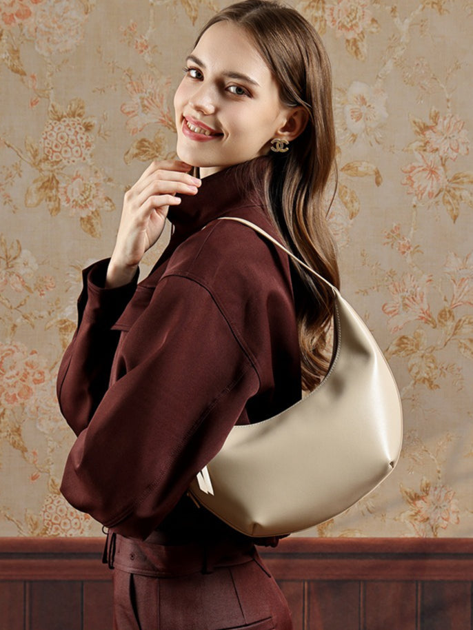 Women's Oil-Waxed Cowhide Semi-Circle Top Handle Bag