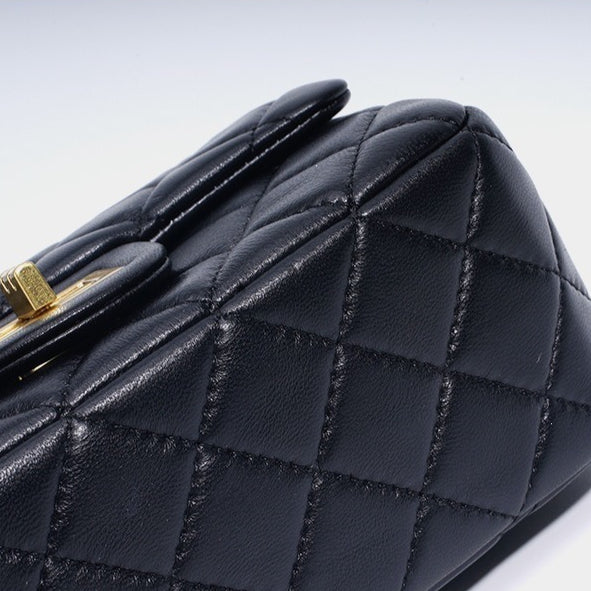 Women's Quilted Sheepskin Flap Bag with Golden Ball Chain