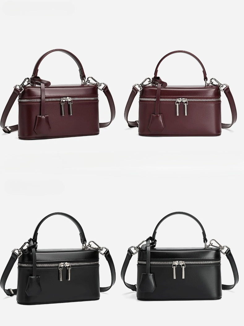 Women's Genuine Leather Square Box Bag with Adjustable Strap