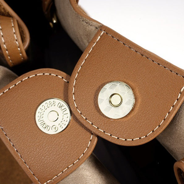 Women's Genuine Suede Tote Bag with Detachable Pouches