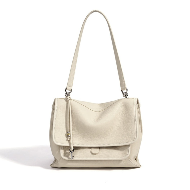 Women's Pebbled Cowhide Flap Messenger Bag with Adjustable Strap