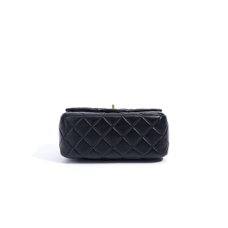 Women's Quilted Sheepskin Flap Bag with Golden Ball Chain