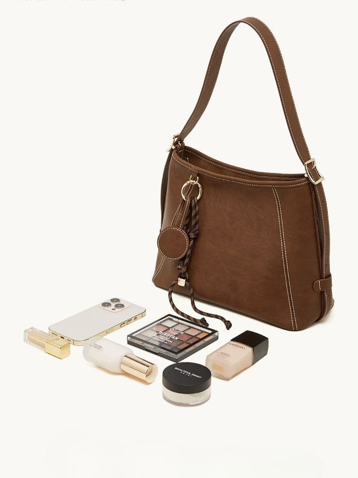 Women's Full-Grain Cowhide Contrast Stitch Hobo Bag