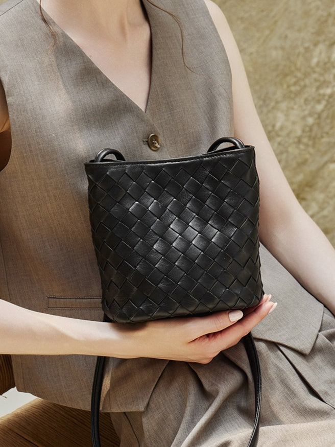 Women's Hand-Woven Sheepskin Bucket Crossbody Bag