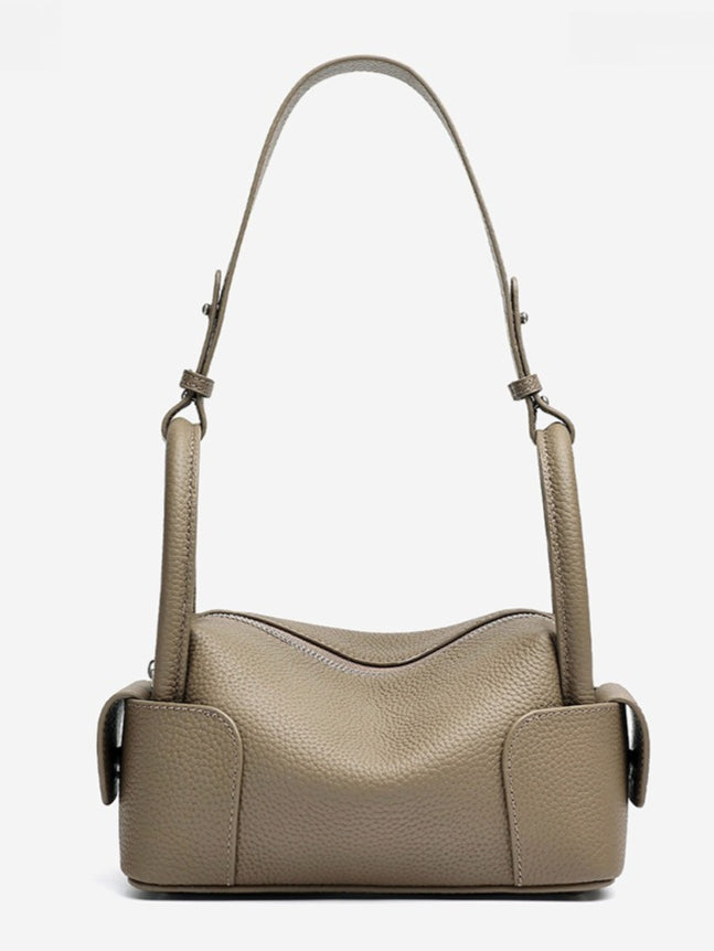 Women's Pebbled Cowhide Mini Boston Bag with Adjustable Strap