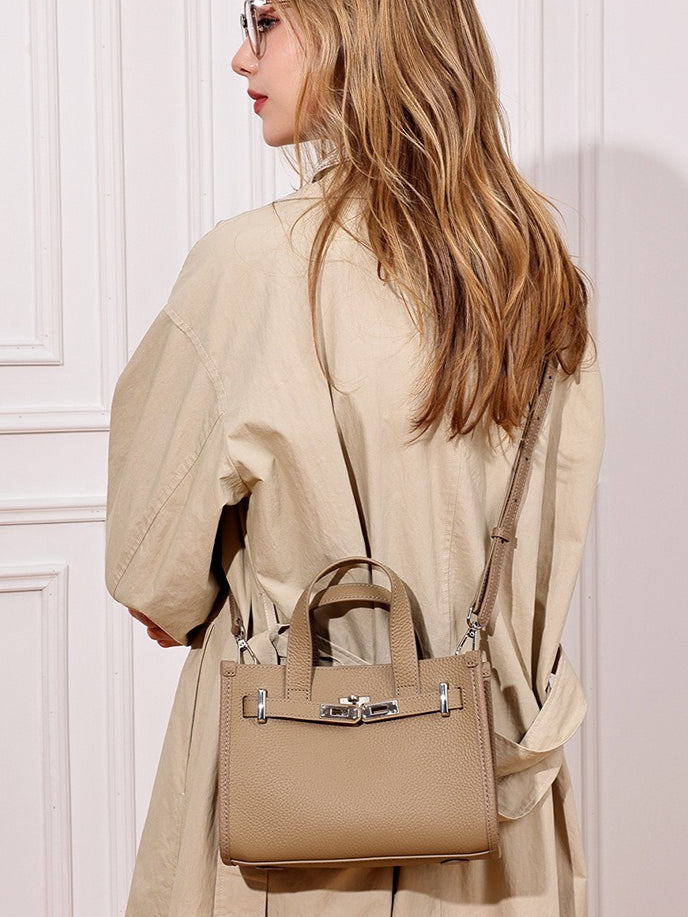 Women's Pebbled Cowhide Kelly Bag with Metal Turn-Lock