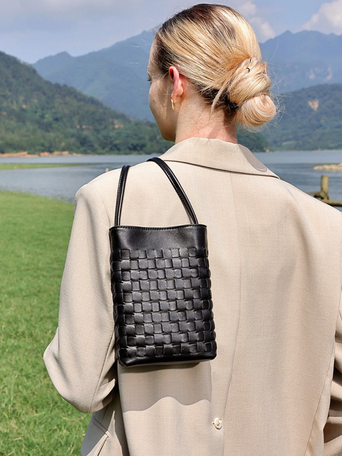 Women's Woven Sheepskin Mini Phone Bag with Adjustable Strap