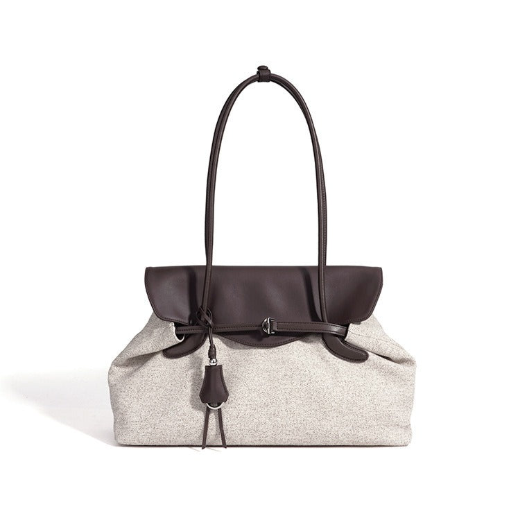 Women's Canvas Tote Bag with Genuine Leather Flap