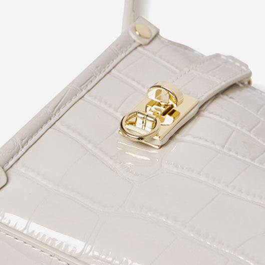 Women's Glossy Croc-Embossed Cowhide Structured Satchel