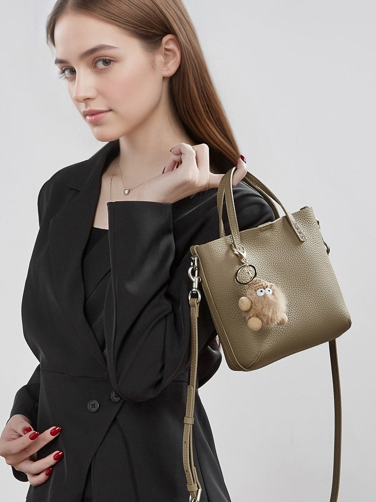 Women's Pebbled Cowhide Bucket Bag with Detachable Inner Pouch