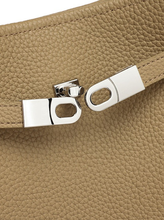 Women's Pebbled Cowhide Bucket Bag with Double-D Hardware