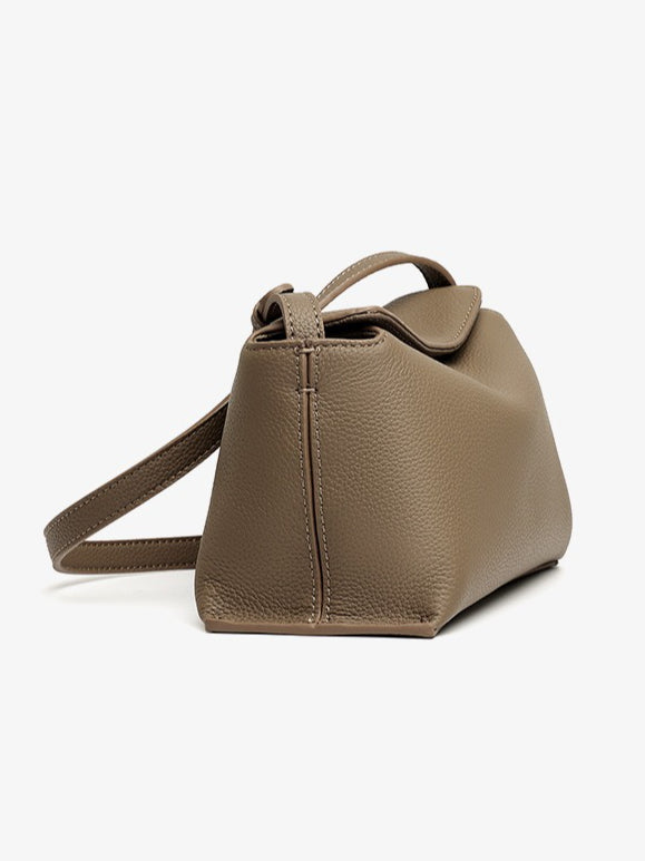 Women's Pebbled Cowhide Flap Crossbody Bag with Hidden Clasp
