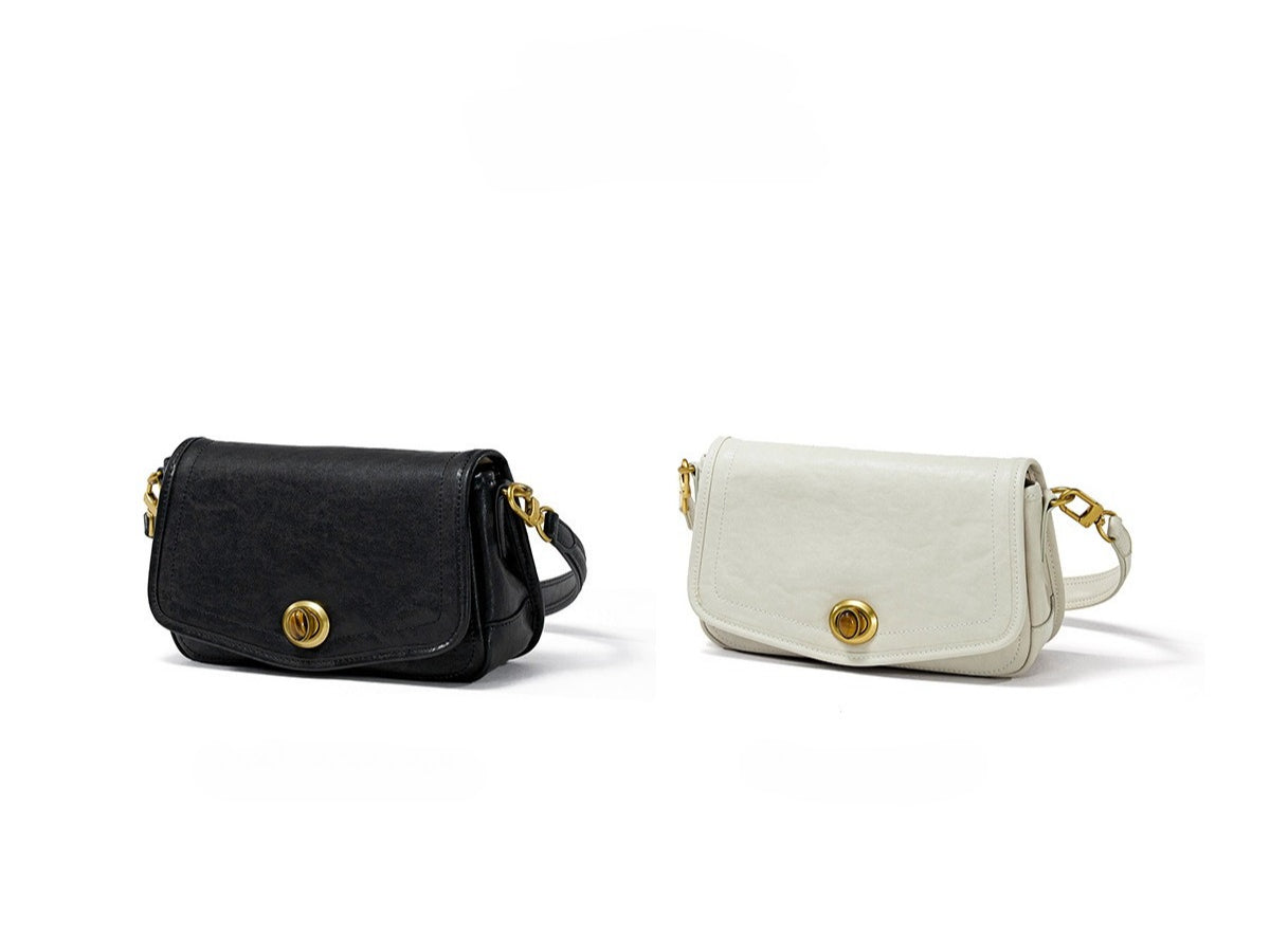 Women's Washed Cowhide Turn-Lock Flap Crossbody Bag