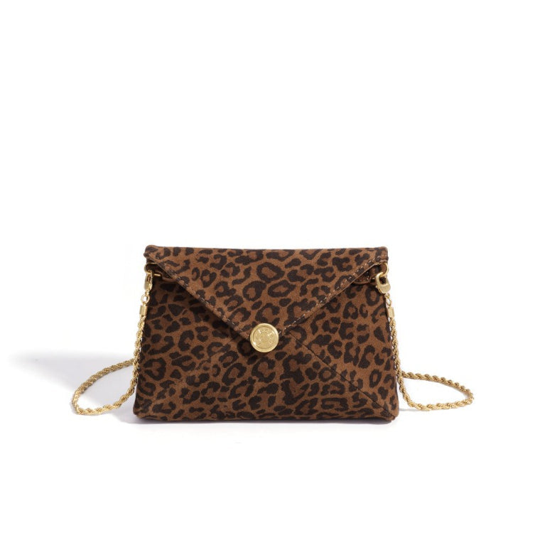 Women's Suede Leather Leopard Envelope Clutch Bag