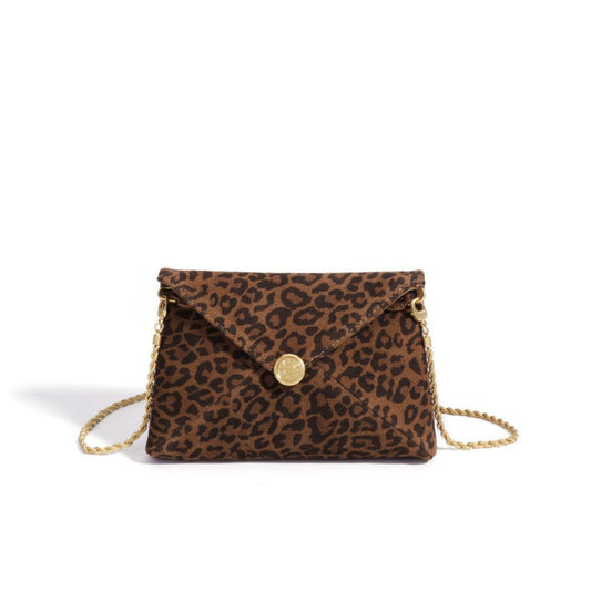 Women's Suede Leather Leopard Envelope Clutch Bag