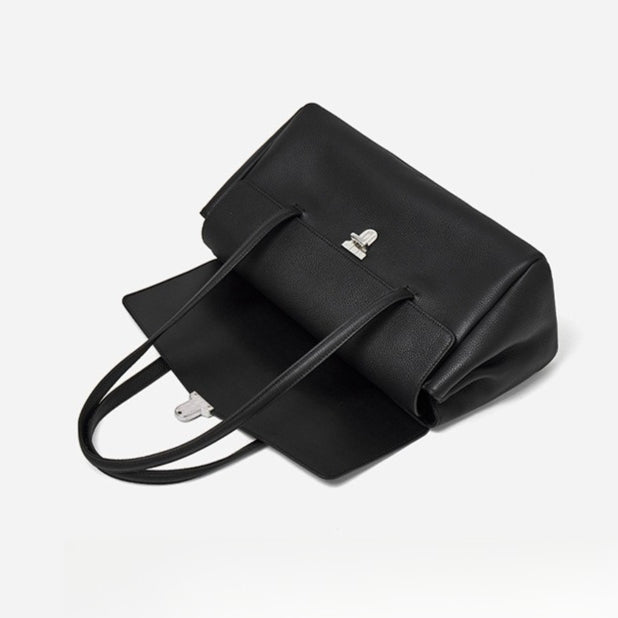 Women's Pebbled Cowhide Flap Tote with Twist-Lock Closure