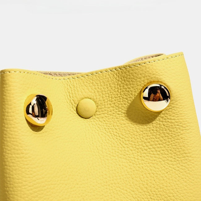 Women's Pebbled Cowhide Drawstring Phone Bag with Gold Accents
