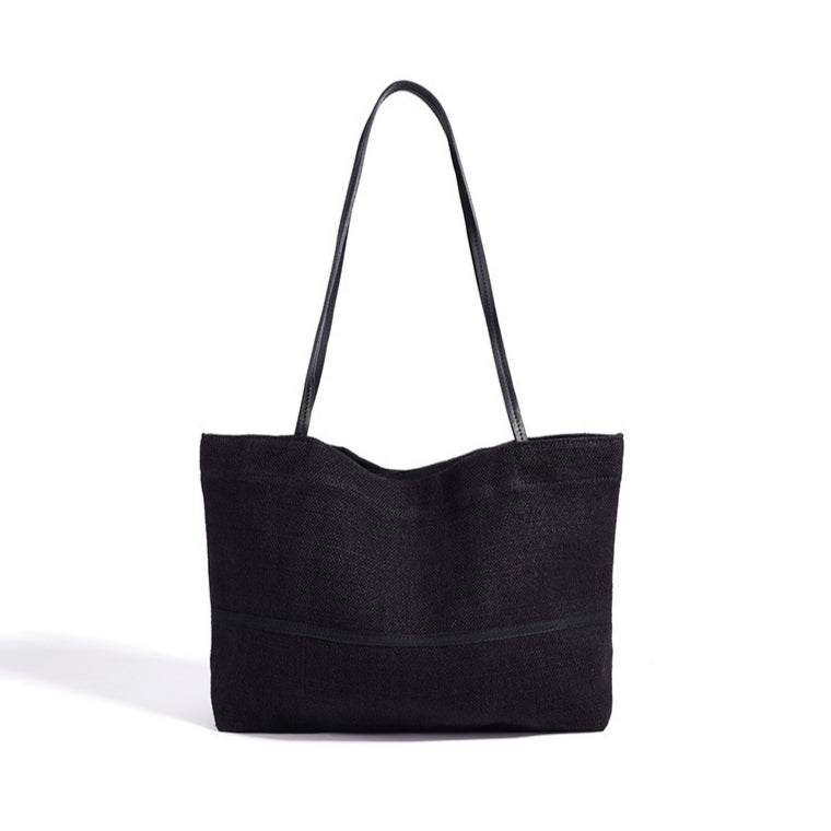 Women's Linen Tote Bag with Structured Base and Wide Straps
