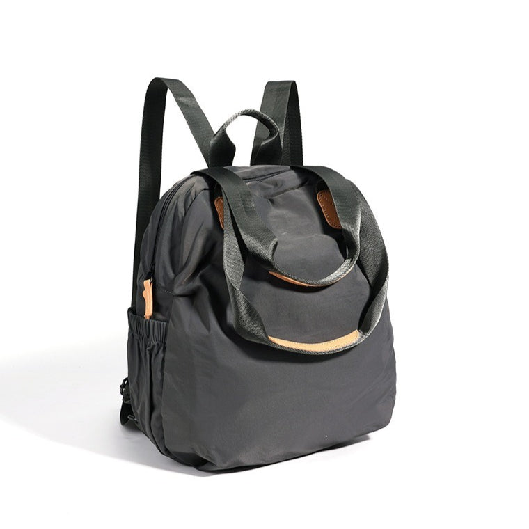 Women's Nylon Convertible Backpack with Genuine Leather Trim