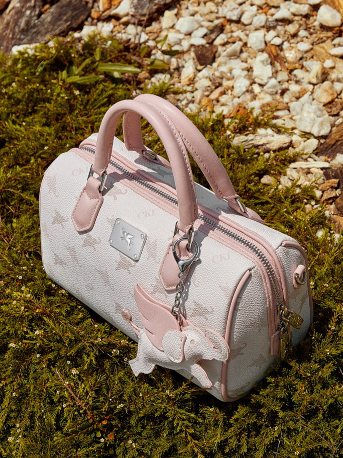 Women's Flying Elephant Monogram Mini Boston Bag with Charm