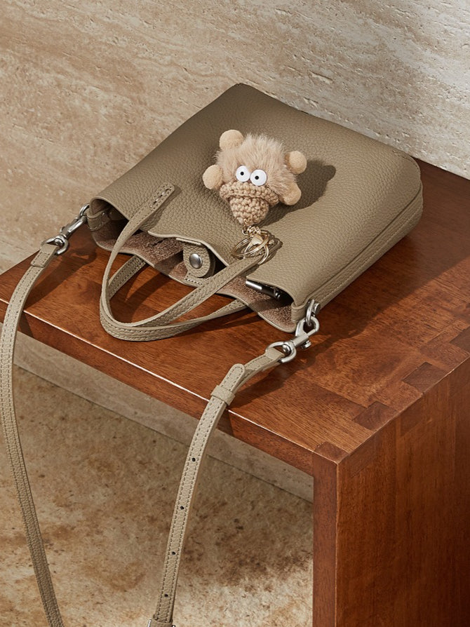 Women's Pebbled Cowhide Bucket Bag with Detachable Inner Pouch
