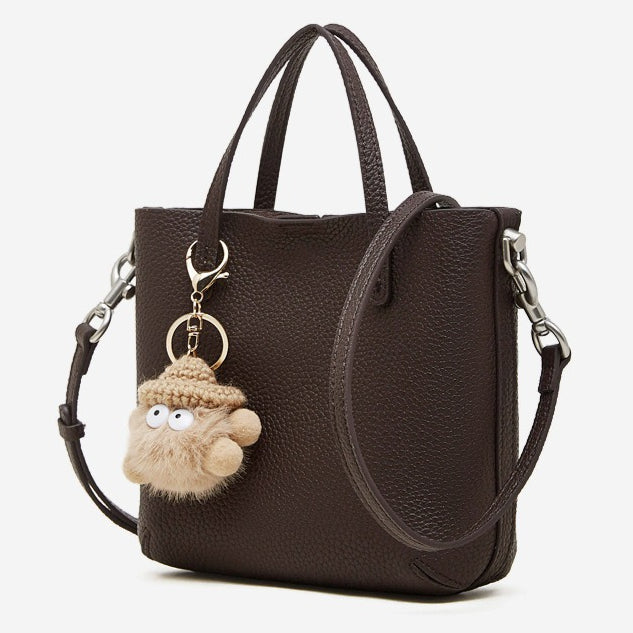 Women's Pebbled Cowhide Bucket Bag with Detachable Inner Pouch