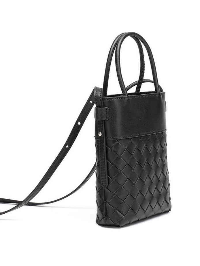 Women's Woven Lambskin Mini Tote with Adjustable Strap