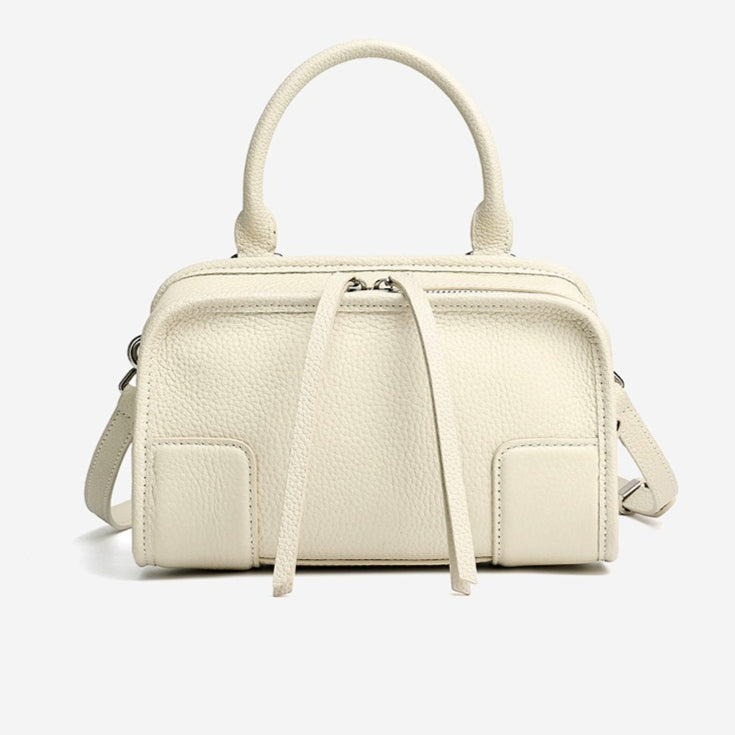 Women's Pebbled Cowhide Boston Bag with Detachable Straps