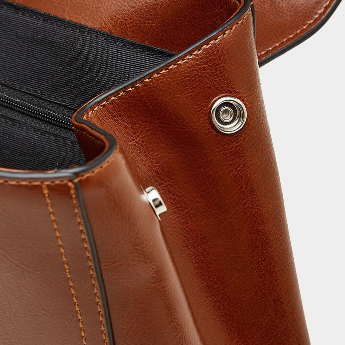 Women's Oil-Waxed Cowhide Convertible Flap Backpack