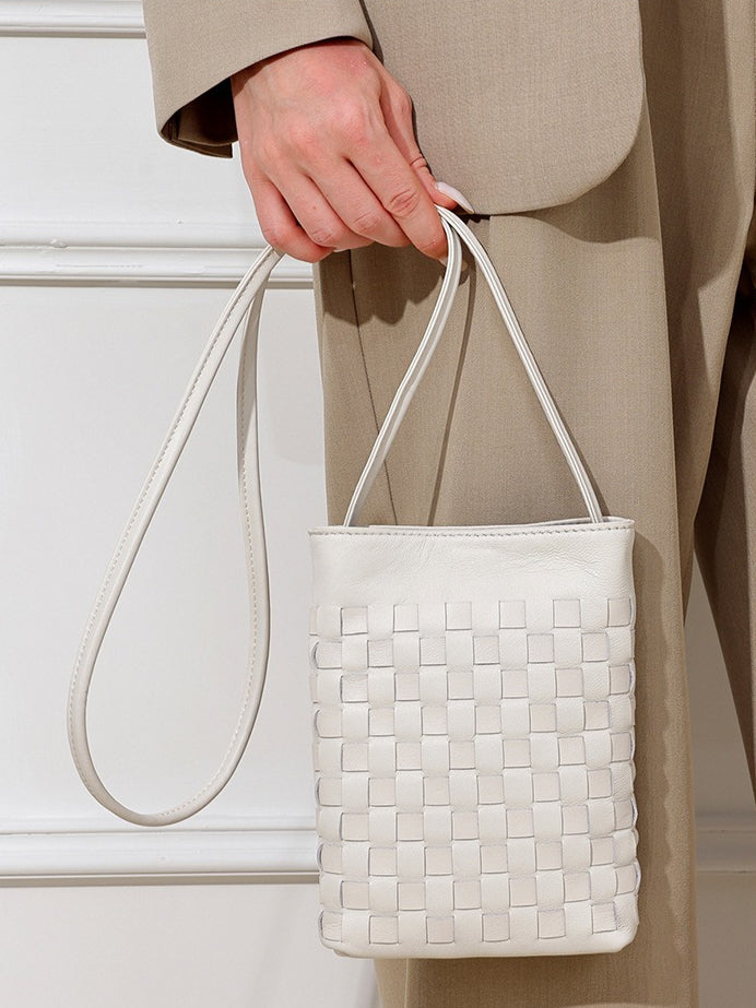 Women's Woven Sheepskin Mini Phone Bag with Adjustable Strap