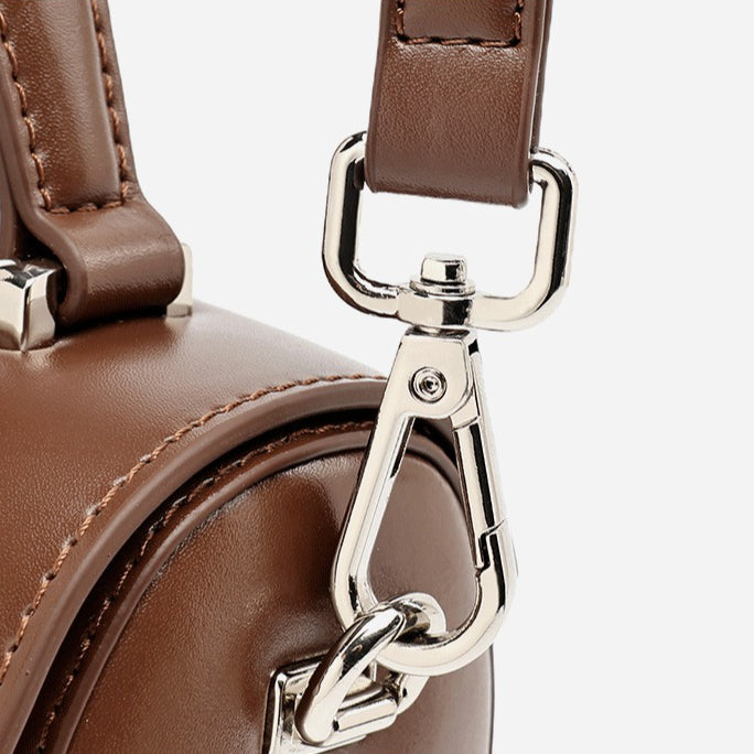 Women's Genuine Leather Cylinder Box Bag with Push Lock