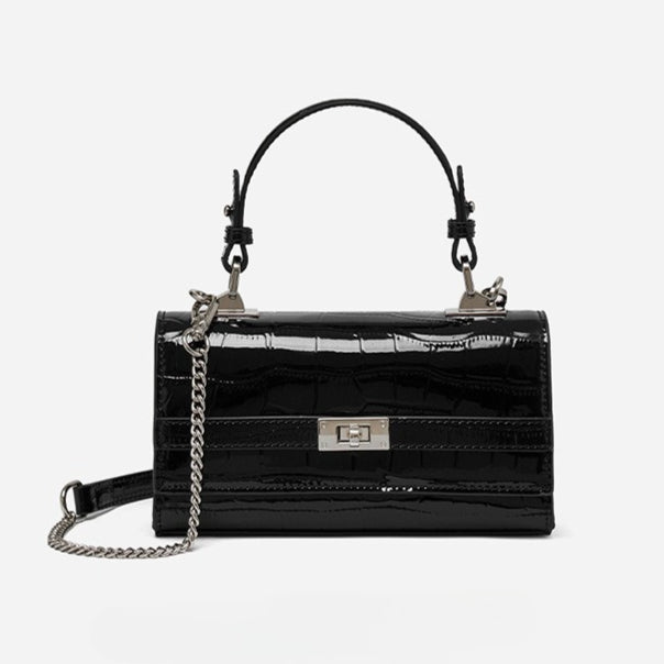 Women's Glossy Croc Cowhide Twist-Lock Envelope Bag