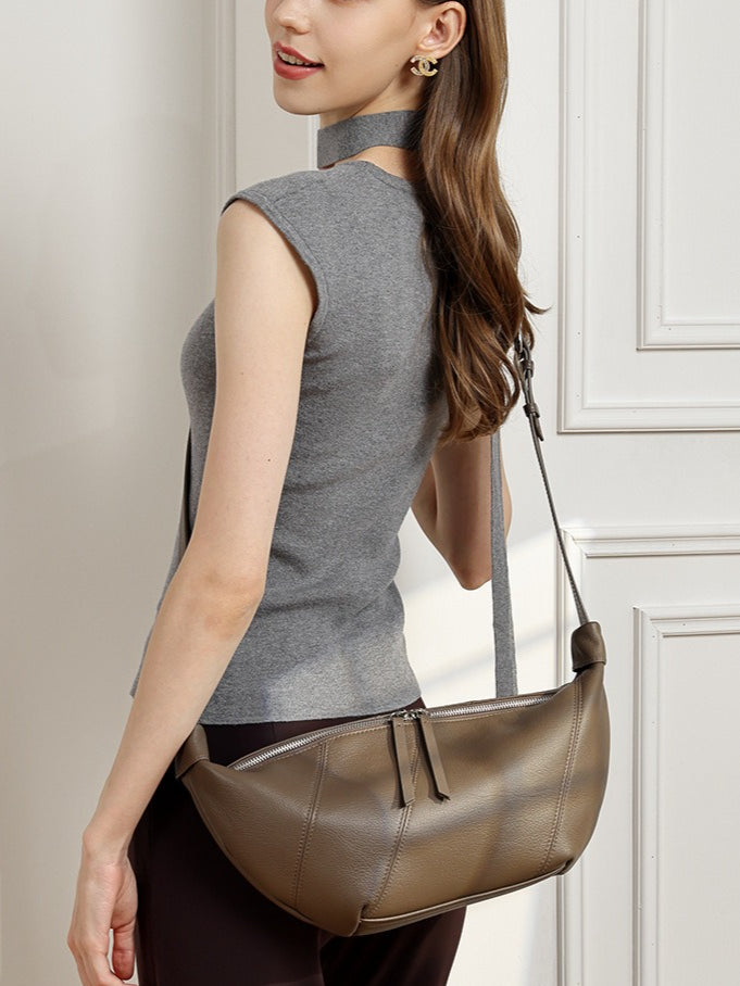 Women's TC Cowhide Soft Dumpling Bag with Adjustable Strap