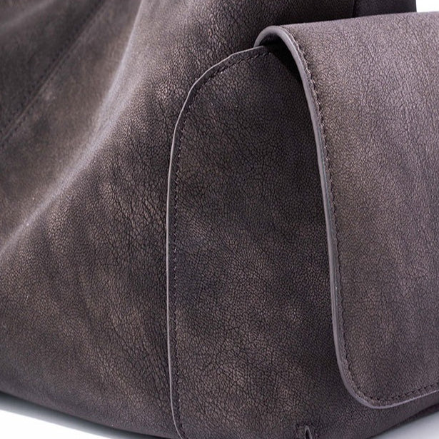 Women's Full-Grain Cowhide Slouchy Shoulder Bag with Side Pockets