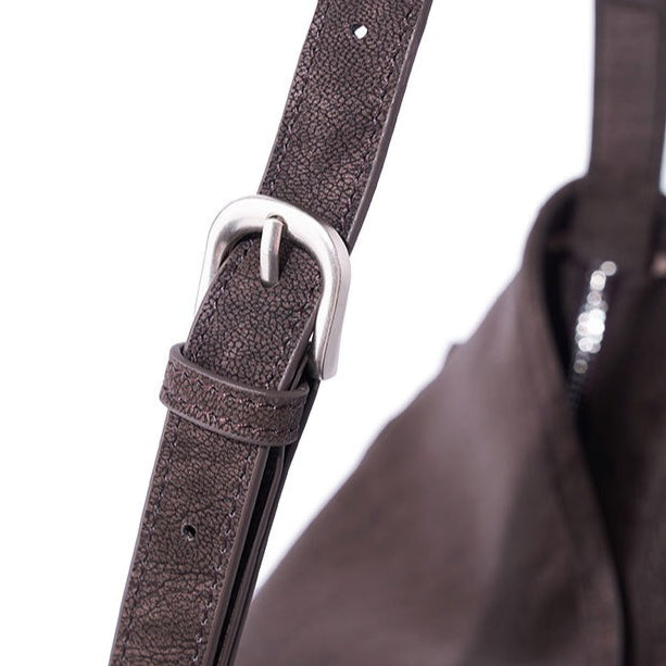 Women's Full-Grain Cowhide Slouchy Shoulder Bag with Side Pockets